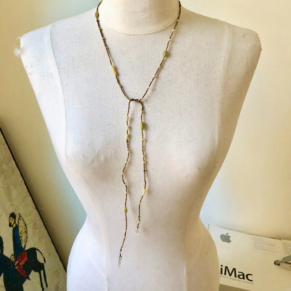 NWB Matte Tourmaline & Brass Bead Lariat